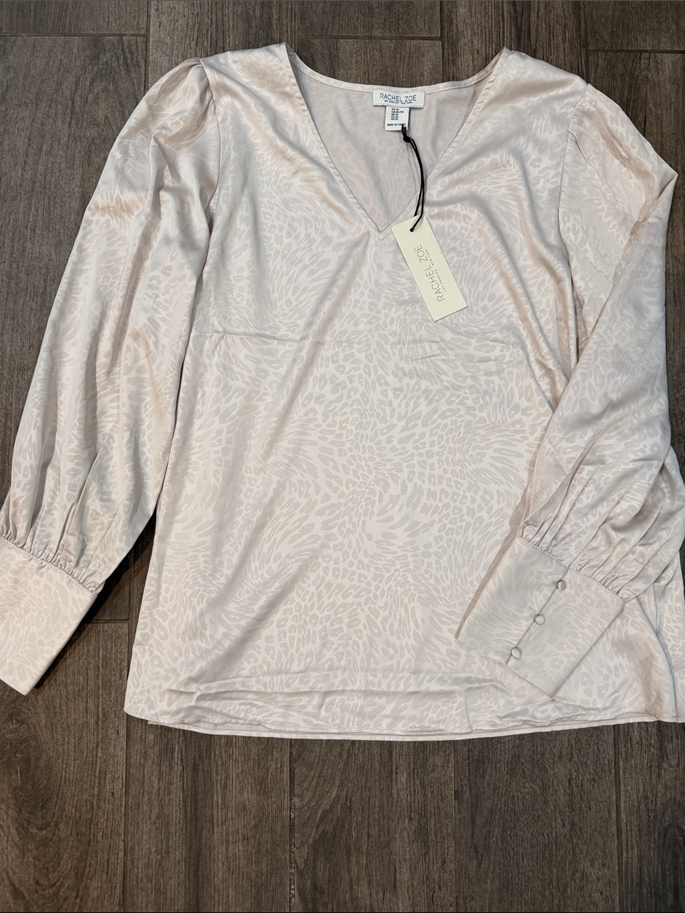 Rachel Zoe Off White V-Neck Long Sleeve Leopard Blouse